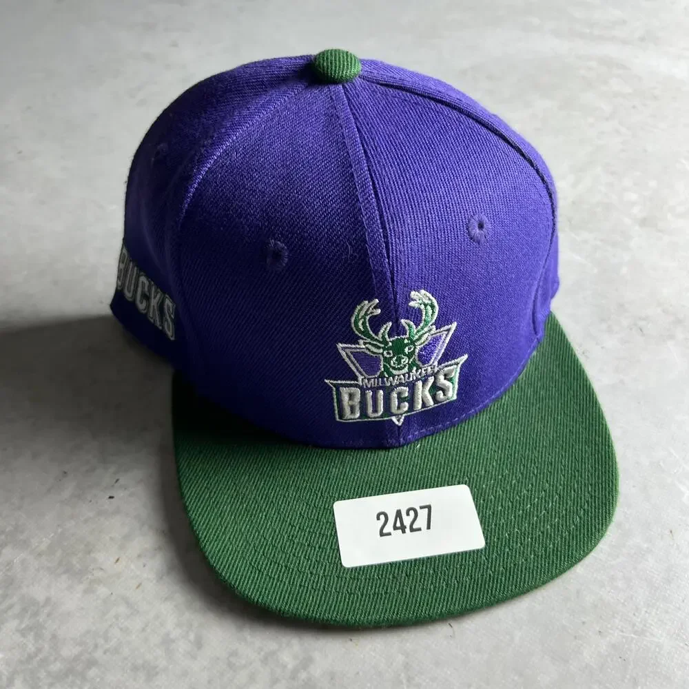 Mitchell And Ness Milwaukee Bucks SnapBack Hat Logo Purple Green Youth Fit NWT